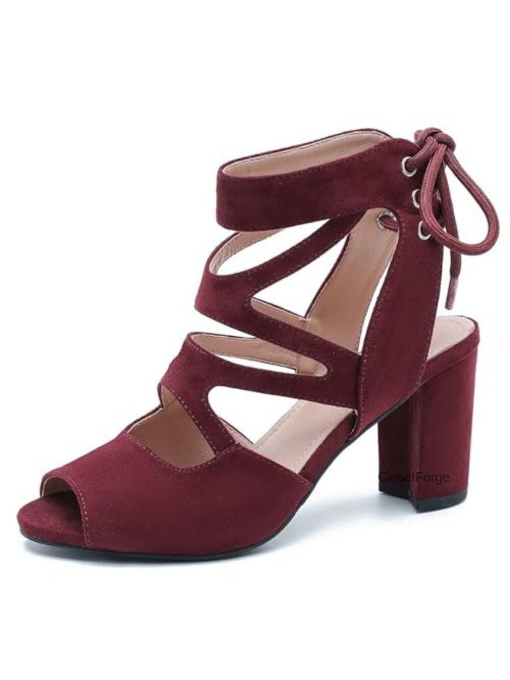 Genuine Leather Lace-Up Gladiator Sandals, Mid Block Heel, Strappy Open Toe